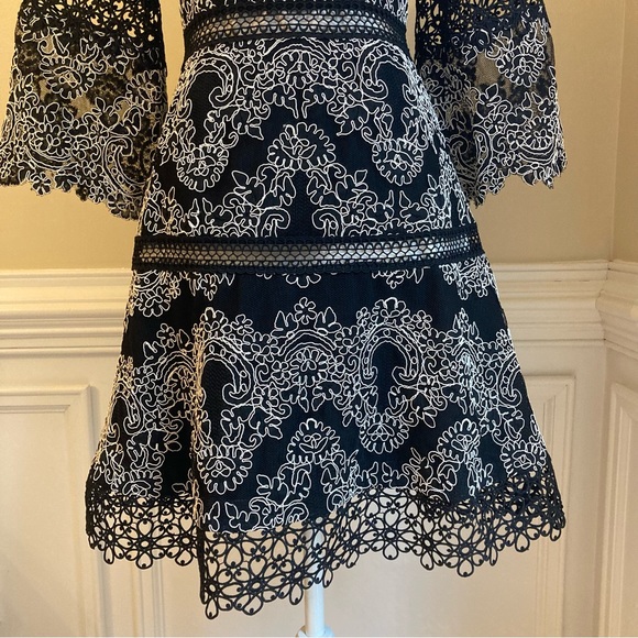 ALEXIS Black White Lace Fit Flare Dress - Picture 3 of 10
